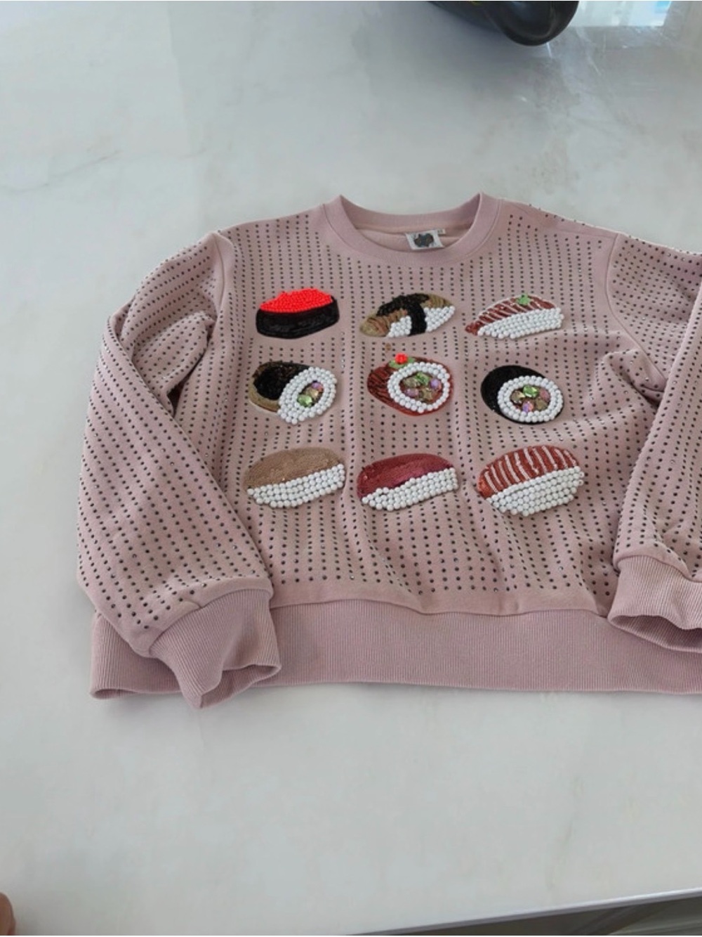 QUEEN OF SPARKLES Pink Embellished Sushi Sweatshirt